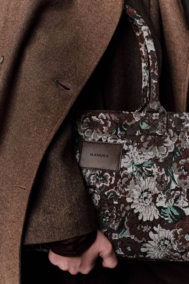 Jacquard Patterned Tote Bag Brown