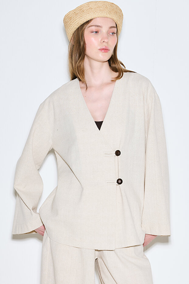 Rustic Buttoned Kimono Natural