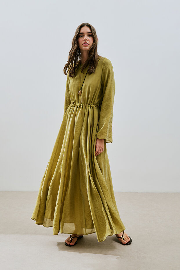 WAIST-ADJUSTABLE LONG DRESS YELLOW