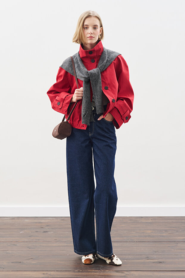 Trench Style Bomber Jacket Red