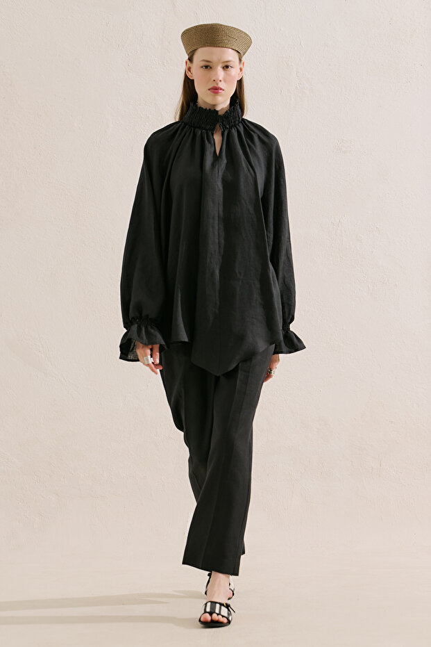 Gi̇peli̇ Linen Balloon Sleeve Blush Black