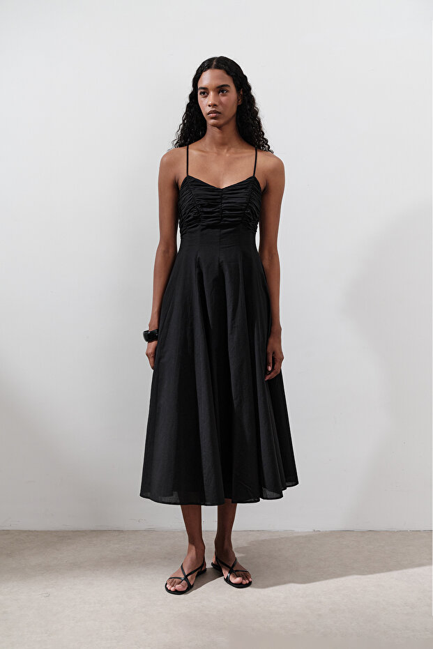Tight Detailed Strap Dress Black