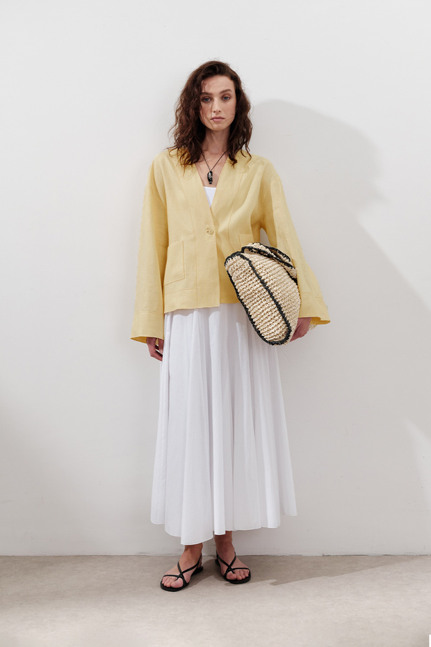 Partial Wide Cotton Skirt Ecru