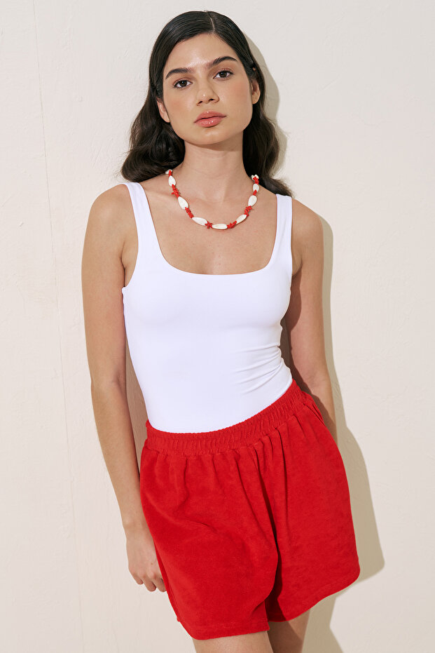 Towel Fabric Shorts Red