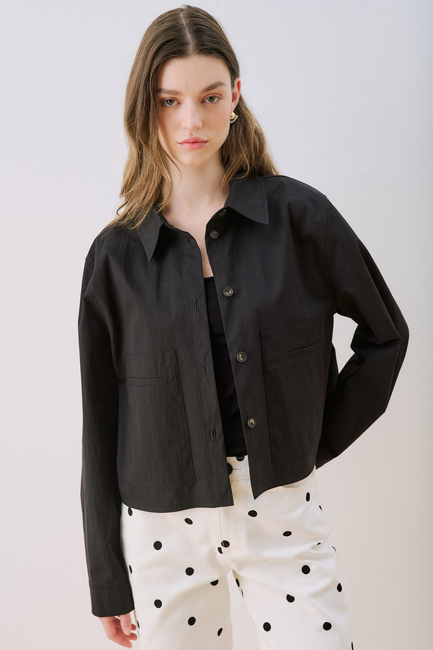 Utility Pocketed Short Shirt Black