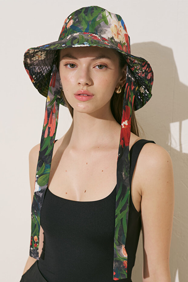 Tie-Up Bucket Hat Dark Garden