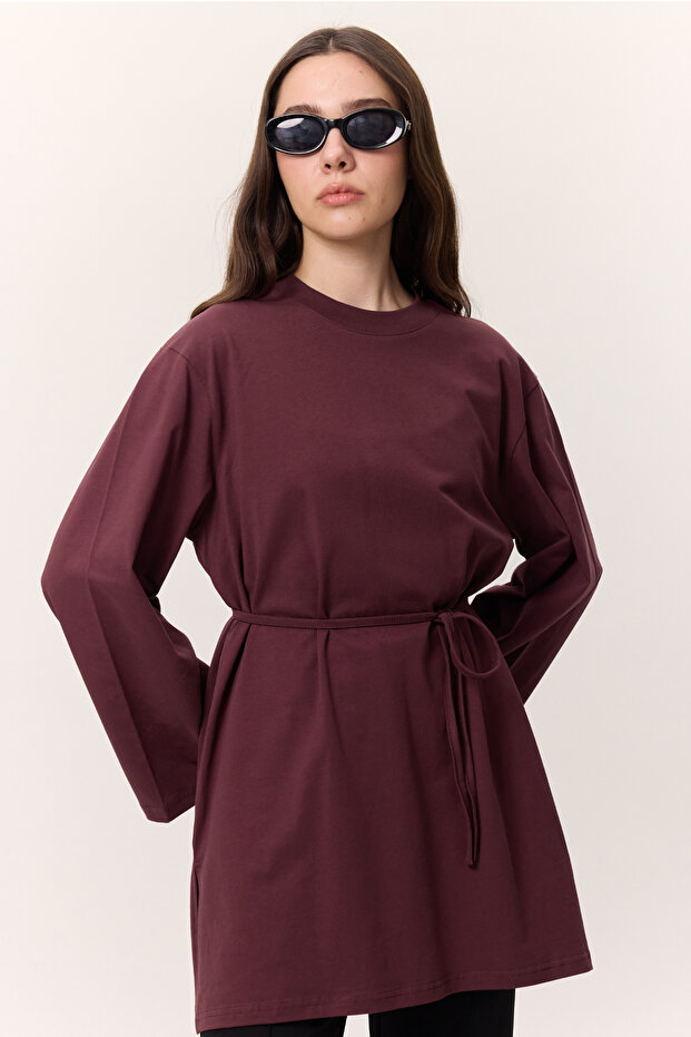 Oversize Tshirt with Binding Details Burgundy