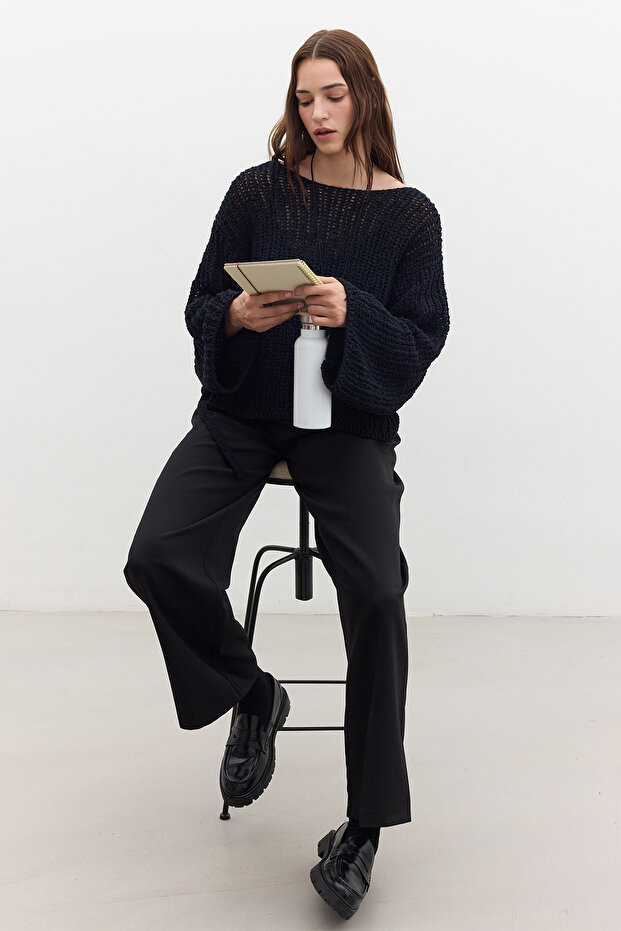 Mesh Knitted Tricot Sweater Black