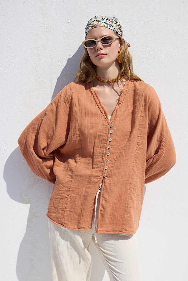 Muslin Buttoned Shirt Orange