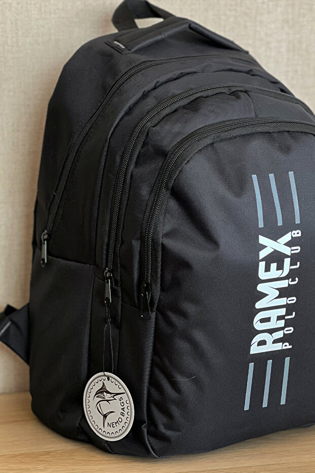Unisex Black Large Size Water Repellent Fabric Laptop School Bag Travel Backpack 16 Inch 24 Lt 45X30Cm