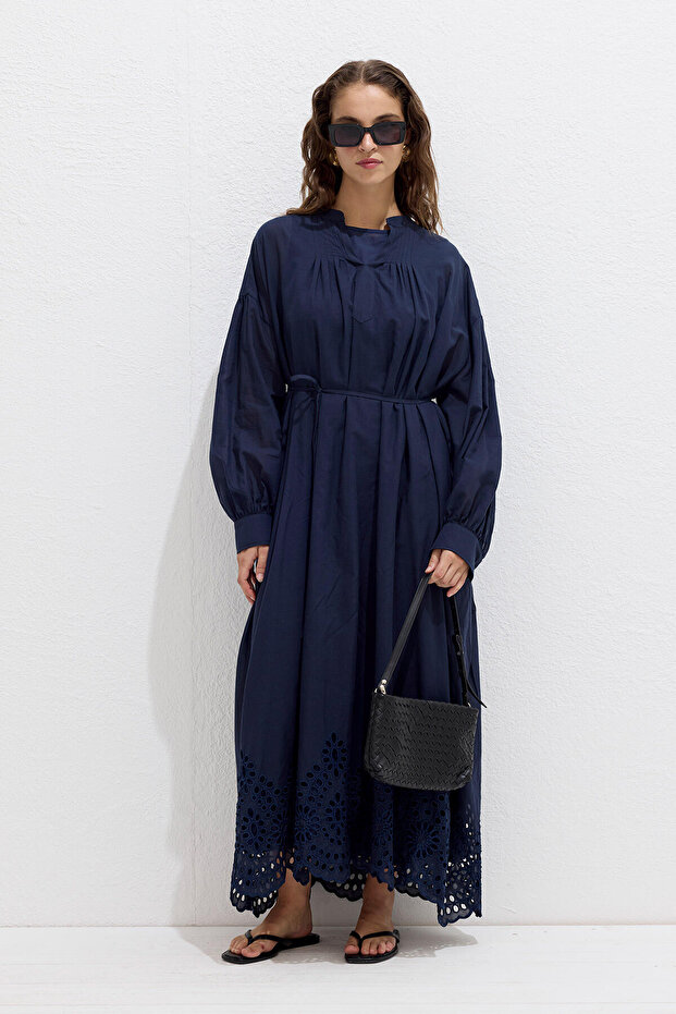 Brode Embroidered Dress Navy Blue