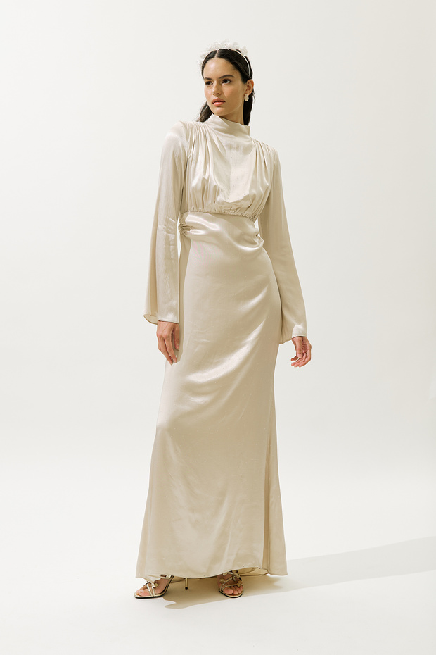 Mila Stone Evening Dress Beige