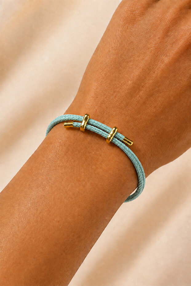 Green Knitted Rope Steel Plate Detail Adjustable Bracelet
