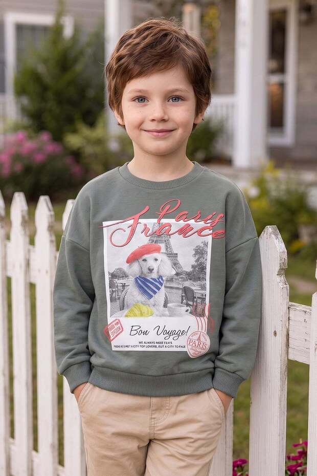 Dog Printed Oversize Boys' Sweatshirt