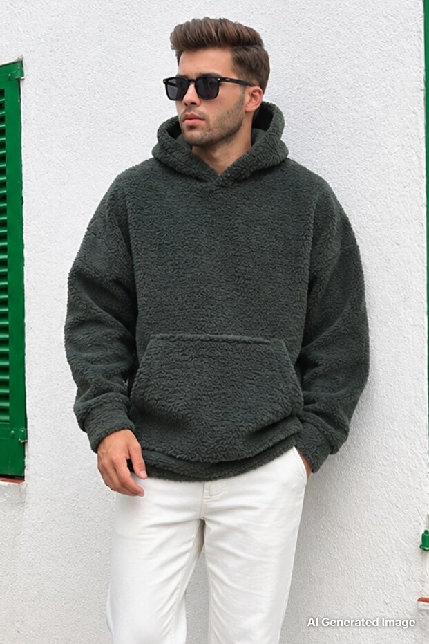 Khaki Oversize Plush Men's Sweatshirt 6160