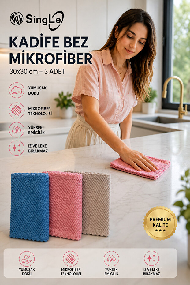 (3 Pieces) Kitchen Cleaning Cloth 30*30 cm Stain Resistant Non-Smelly Velvet Kitchen Towel Dish Cloth