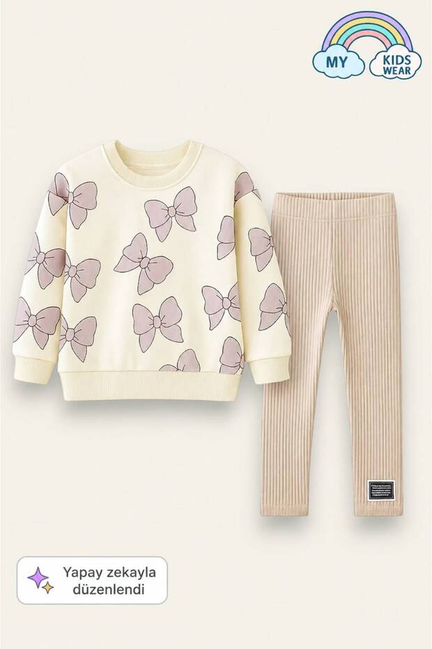 Bow Patterned Two-Thread Girls' Sets