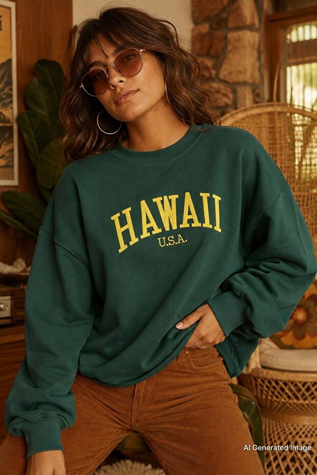 Green Crew Neck Printed Sweatshirt MG1922
