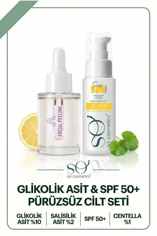 Soi Smooth Skin Set - Aha Bha Peeling Serum + Spf 50+ Sunscreen Set of 2