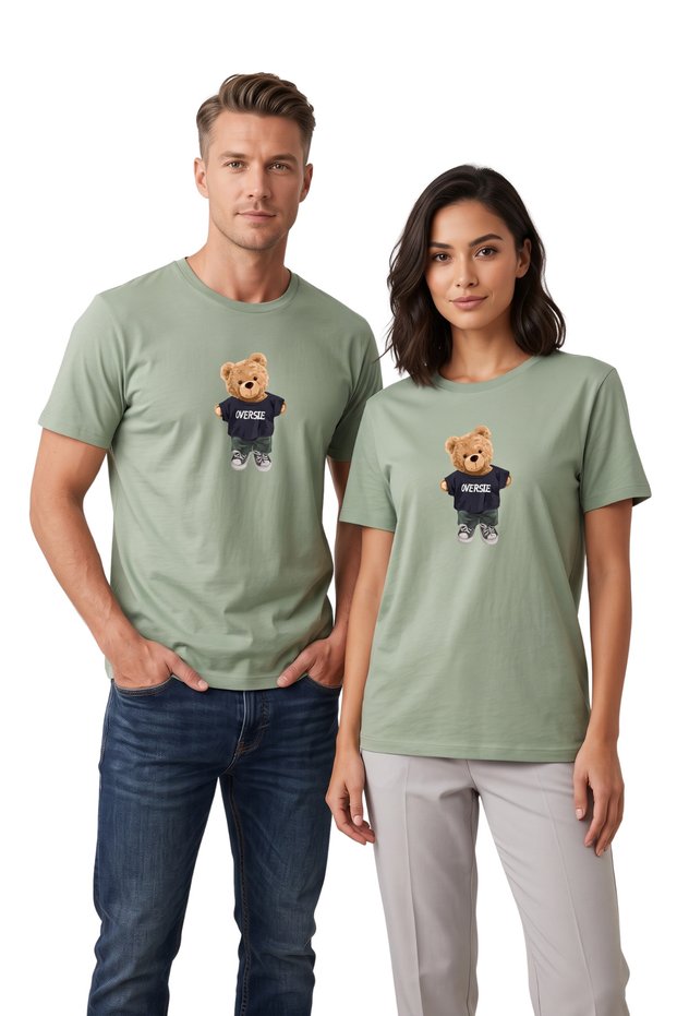 Unisex Oversize T-Shirt with Bear Figure - Street Style 100% Cotton Lover's Matching T-Shirt