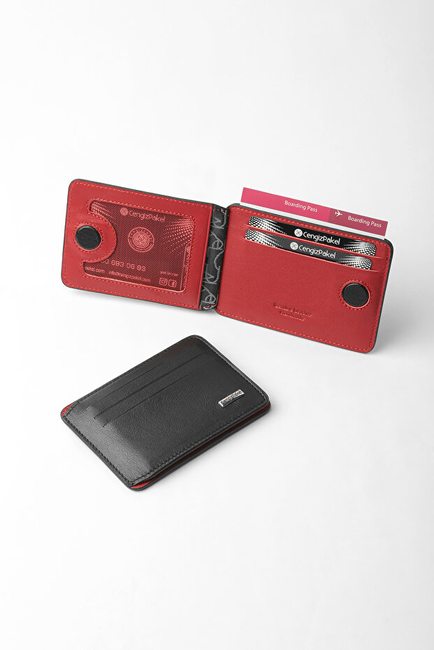 Genuine Leather Minimalist Card Holder – 2522 - Black/Red