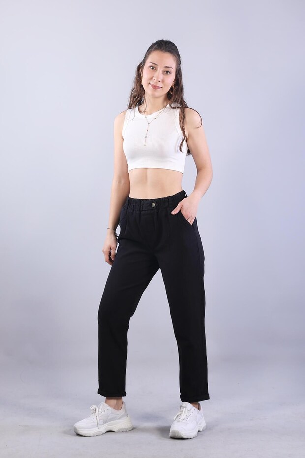 4924 elastic waist button detailed trousers