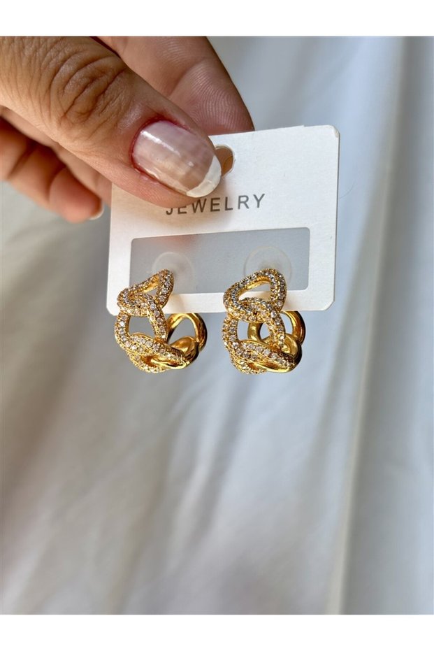 Women's Gold Color Steel Stone Hoop Earrings 1cm