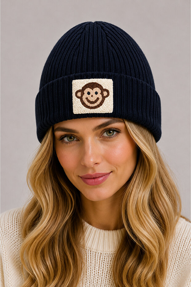 Black Children and Teenagers Beret Monkey Punch Pattern Luxury Wool Hat Christmas Gift