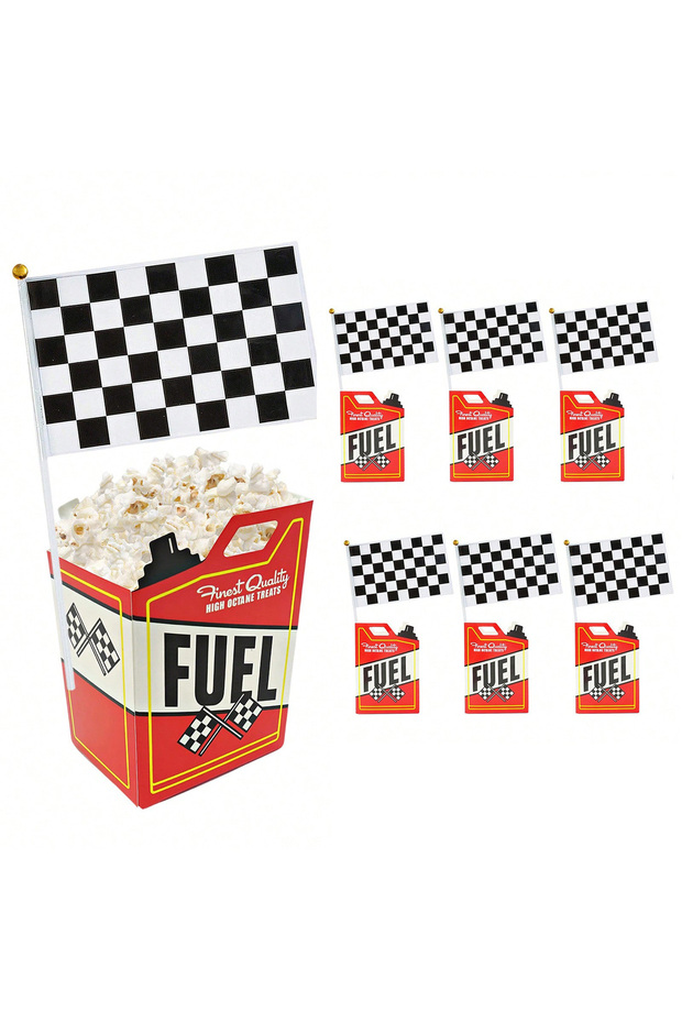 6pcs Novelty 6/12 Pcs Race Car Popcorn Treat Boxes with Flags, Black and White Racing Flag For Race