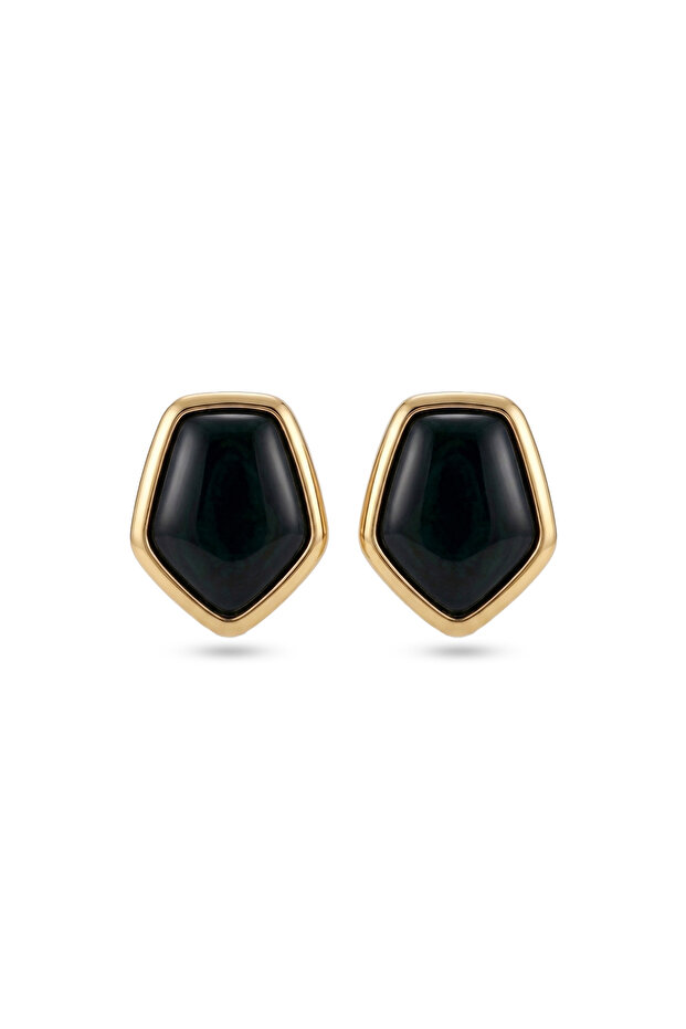 Steel Gold Detailed Black Asim Earrings