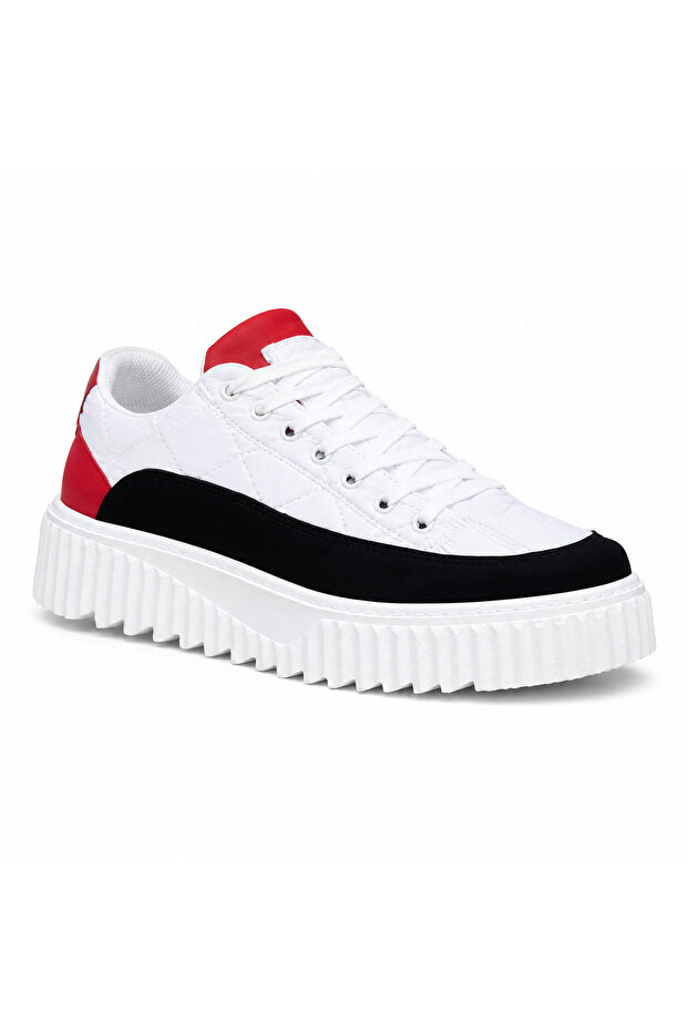 Ba0801 White Red Men's Shoes - High-Sole Parachute Fabric Skin Detailed Comfortable Sports Shoes