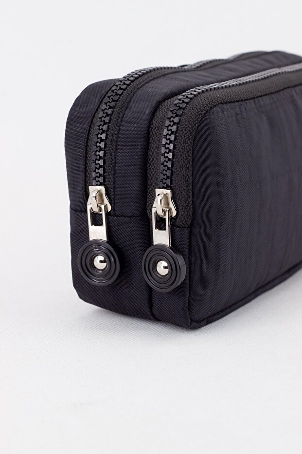 Pencil Case Black Large Washable Waterproof Wallet Type Pen Holder with Two Compartment Pockets