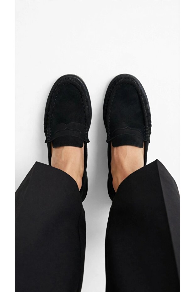 Olveni̇a Black Suede Women's Loafer - Drawstring Penny Moccasin