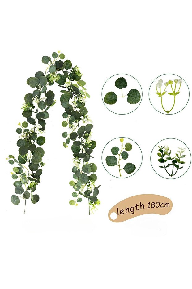 Artificial Vine 1pcArtificial Eucalyptus Leaves Greenery Garland Faux Plant Spring Vines with White