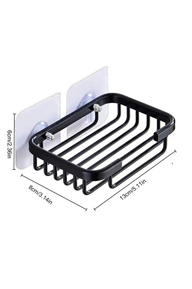 black 1pc Wall Mounted Aluminum Soap Rack, Kitchen, Bathroom, Draining Mesh, Soap Storage Rack, Mult
