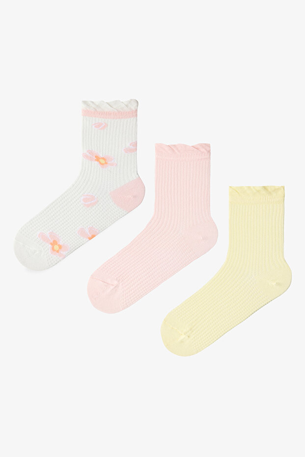 Pink - Yellow Ruffle Floral 3-Piece Socks