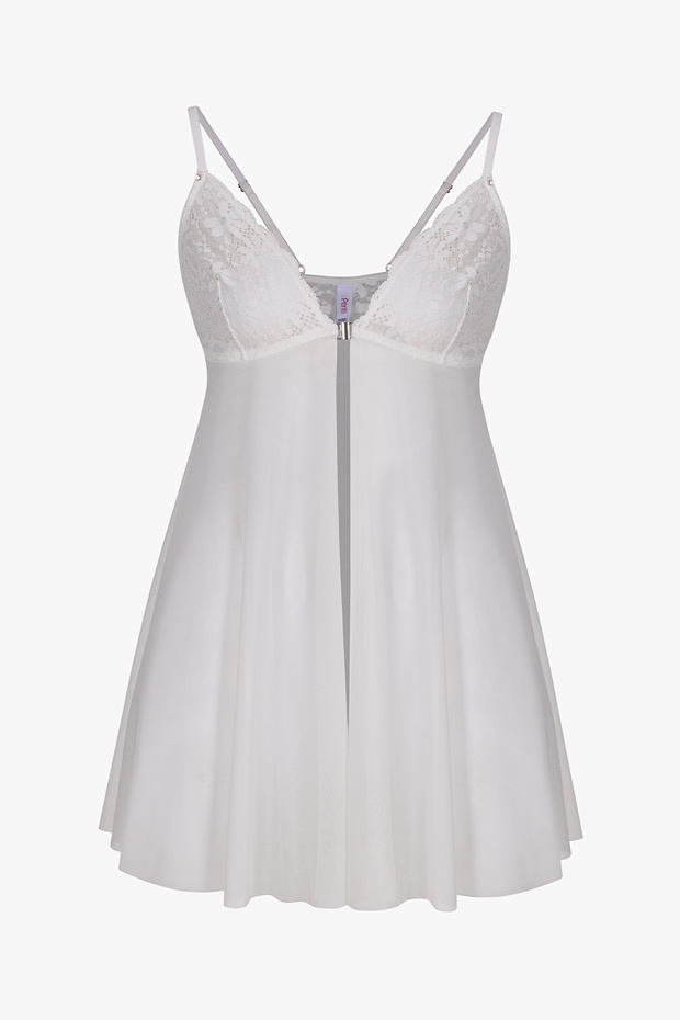 Off-White Front Opening Floral Babydoll