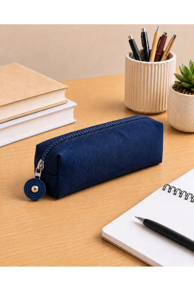 Pen Holder Navy Blue Single Pocket Crinkle Waterproof Crinkle Fabric Single Compartment Pen Case