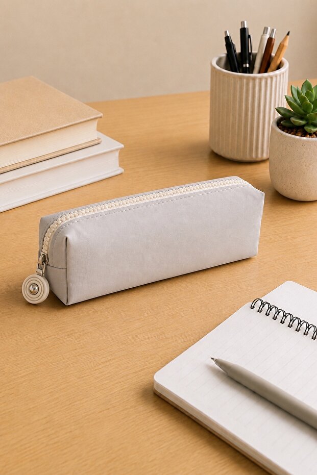 Pen Holder Beige Single Pocket Crinkle Waterproof Crinkle Fabric Single Compartment Pen Case