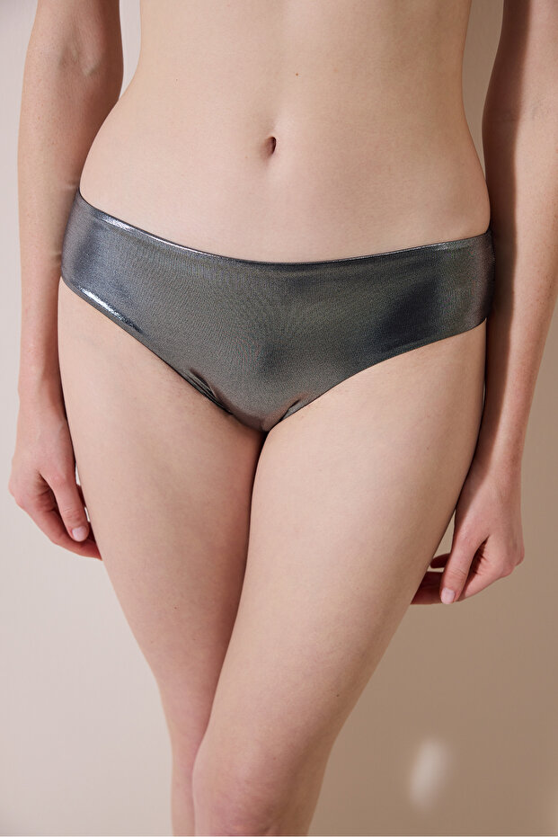 Faylinn Hipster Shiny Silver Bikini Bottom - Gamze Erçel Collection