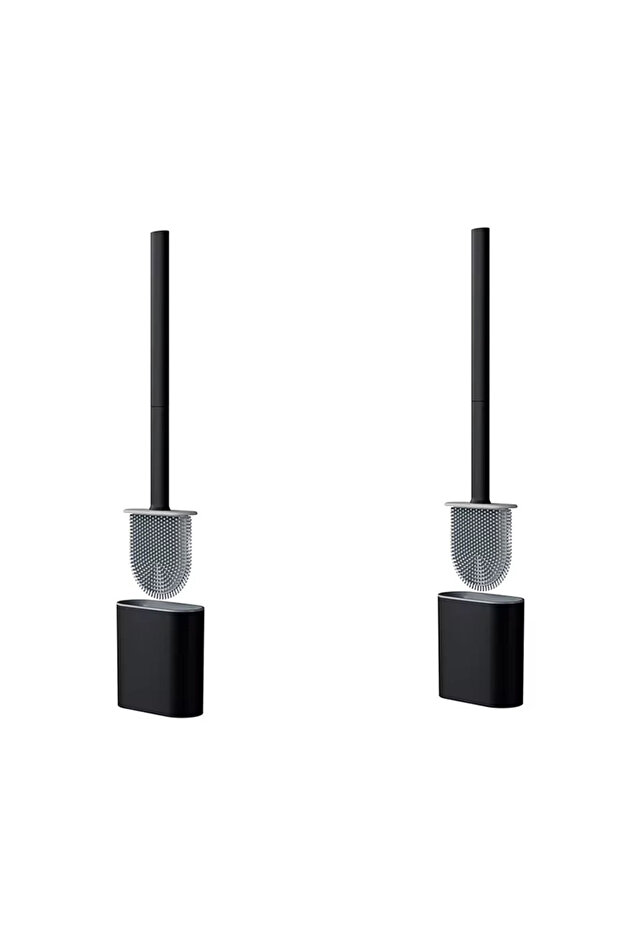 2PCS BLACK 1PC Black Wall Mounted Toilet Brush Silicone Flat Brush Head Toilet Brush Cleaner Brush S