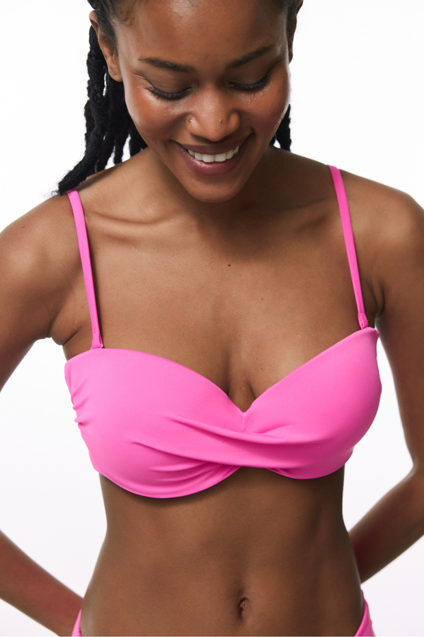 Pink Strapless Cup Enhancing Underwire Strapless Bikini Top
