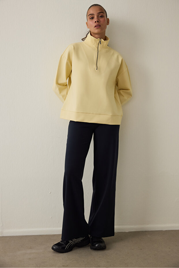 Yellow Front Zip Detail Sweatshirt