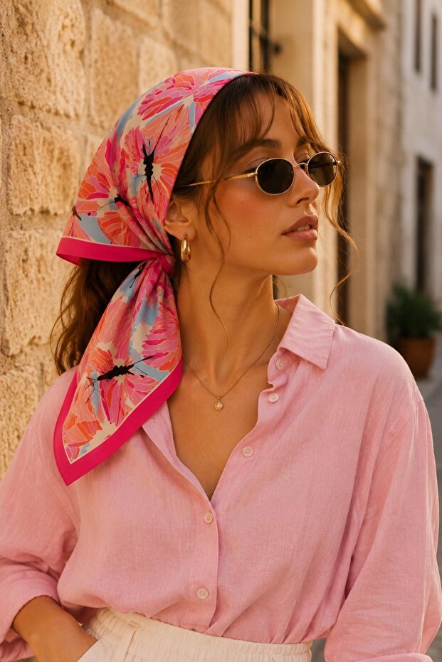 Wing Pattern Pink-Orange Soft Bandana Scarf 50X50 cm