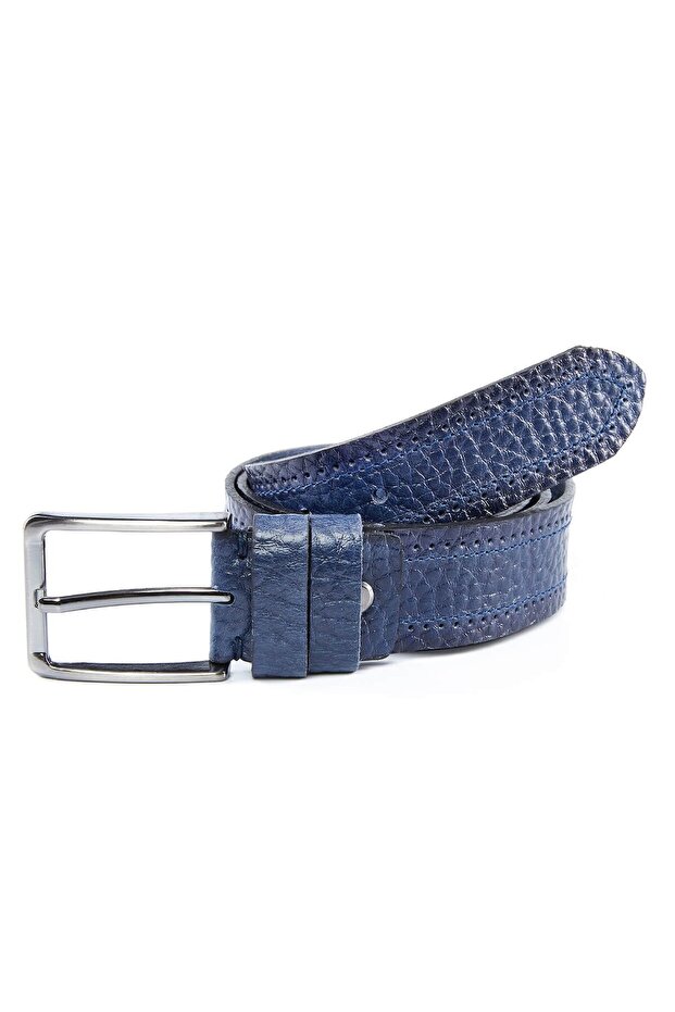 Genuine Buffalo Leather Men's Sports Belt Navy Blue