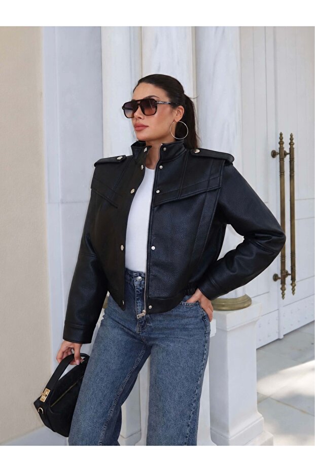 Padded Design Leather Jacket