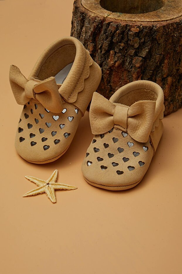 Hearted Genuine Leather Baby Moccasin Mink