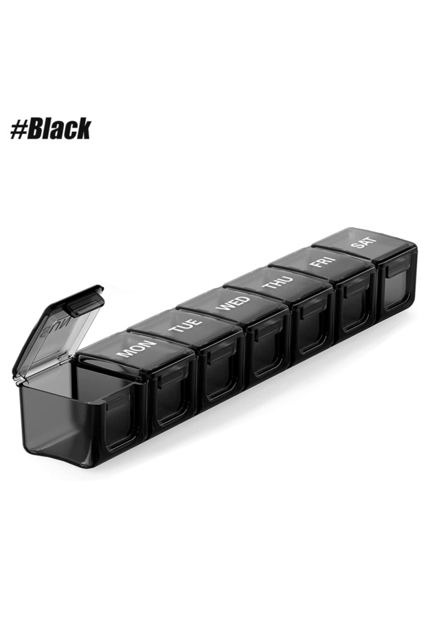 Black Pill Organizer Weekly Pill Box XL, Big Pill Case 7 Days, Oversize Daily Medicine Organizer, Tr