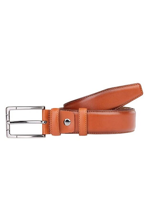 Genuine Leather Stitched Men's Classic Belt Brown