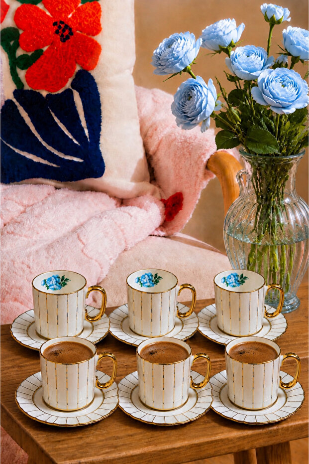 White Gold Plated Turkish Coffee Cup for 6 People